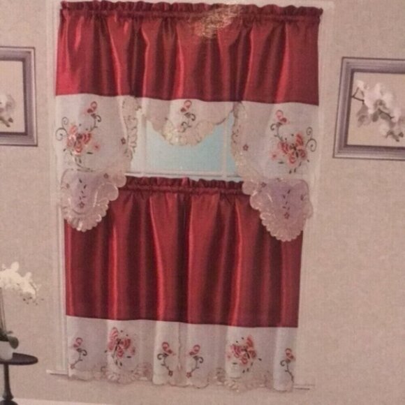 3PC Butterfly Sequin Embroidery Kitchen Curtain - Picture 2 of 3